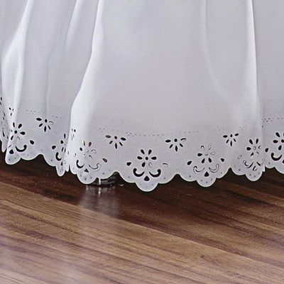 Saia Babado Cama Casal Queen Pérola Tecido Microfibra Acabamento Ultra Sônico - Branca