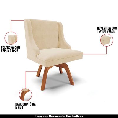 Kit 6 Cadeiras Decorativas Sala de Jantar Base Giratória de Madeira Firenze Suede Bege/Natural G19 - Gran Belo