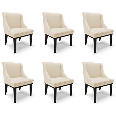 Kit 6 Cadeiras Decorativas Sala de Jantar Base Fixa de Madeira Firenze PU Bege/Preto G19 - Gran Belo