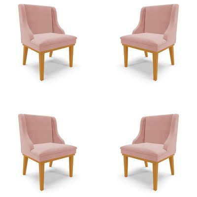Kit 4 Cadeiras Decorativas Sala de Jantar Base Fixa de Madeira Firenze Veludo Rose/Castanho G19 - Gran Belo