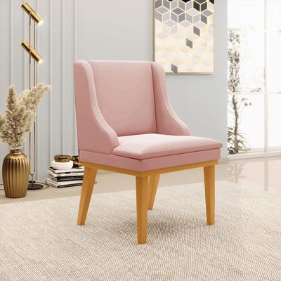 Kit 4 Cadeiras Decorativas Sala de Jantar Base Fixa de Madeira Firenze Veludo Rose/Castanho G19 - Gran Belo