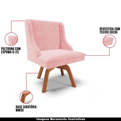 Kit 3 Cadeiras Decorativas Sala de Jantar Base Giratória de Madeira Firenze Suede Rosa Bebê/Natural G19 - Gran Belo