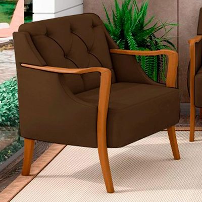 Kit 2 Poltronas Decorativas Braços em Madeira Hand Veludo Marrom - Gran Belo