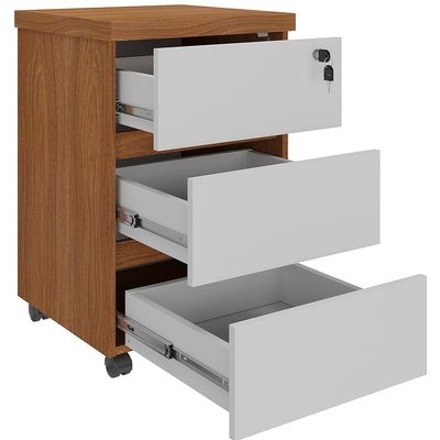 Gaveteiro Para Escritório com Rodízios 03 Gavetas Unik A02 Freijó Branco - Lyam Decor