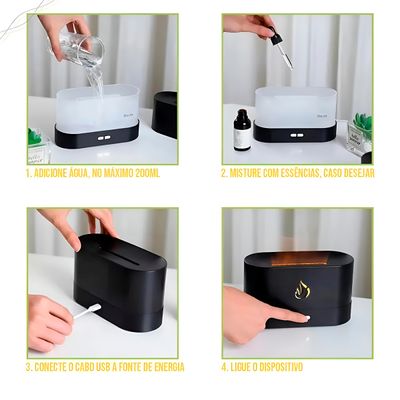Difusor de Aromas com Chamas LED – Relaxamento e Aromaterapia para Casa e Escritório | Cor:Branco