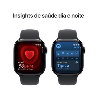 Apple Watch Series 10 (GPS 46 mm) Caixa Preto Brilhante em Alumínio com Pulseira Esportiva Preta (Jet Black)