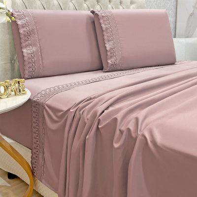 Jogo de Cama Lençol Queen D Mais 4 Peças - Rosê - 100% Poliéster