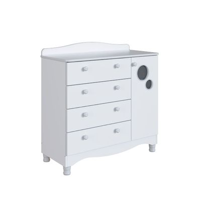 Cômoda Infantil 4 Gavetas 1 Porta Encanto Branco Completa Móveis