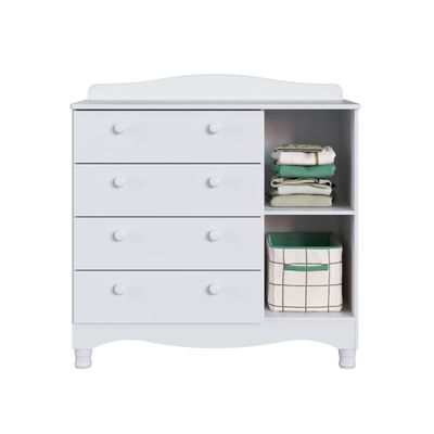 Cômoda Infantil 4 Gavetas 1 Porta Encanto Branco Completa Móveis