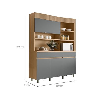 Cozinha Compacta Realeza 100% MDF 4 Portas 2 Gavetas Carvalho e Titânio