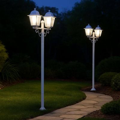 Kit 2 Postes 210cm Luminária Externo de Chão Clássicos Dital Branco Jardim Praças Residenciais Ilumi