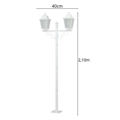 Kit 2 Postes 210cm Luminária Externo de Chão Clássicos Dital Branco Jardim Praças Residenciais Ilumi