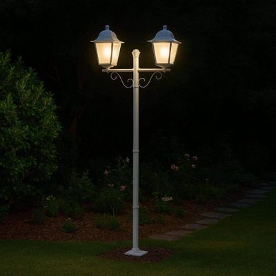 Kit 2 Postes 210cm Luminária Externo de Chão Clássicos Dital Branco Jardim Praças Residenciais Ilumi