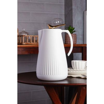 Garrafa Térmica 1 L Em Plástico Branca E Dourada New Bird Wolff