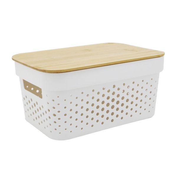 Caixa Organizadora Kas com Tampa de Bamboo 4,5l Branca Caixa Organizadora Kas com Tampa de Bamboo 4,5l Branca
