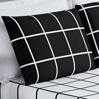 Jogo Cama Lençol Brooklyn Solteiro Quadriculado Micropercal 200 Fios 2 Peças - Preto