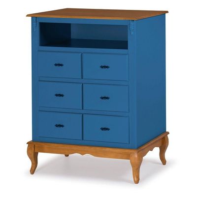 Cômoda Antique 6 Gavetas Nicho Laca Azul