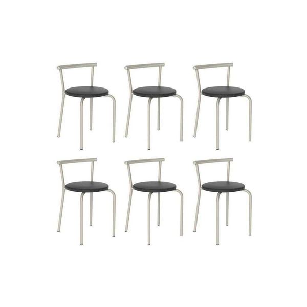 Banqueta De Cozinha 105 Kit 6 Uni Prata/courano Preto - Carraro