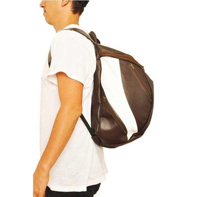 Mochila Masculina De Couro Grande Cor Marrom Com Faixa Branca? Sim