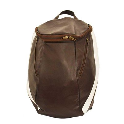 Mochila Masculina De Couro Grande Cor Marrom Com Faixa Branca? Sim