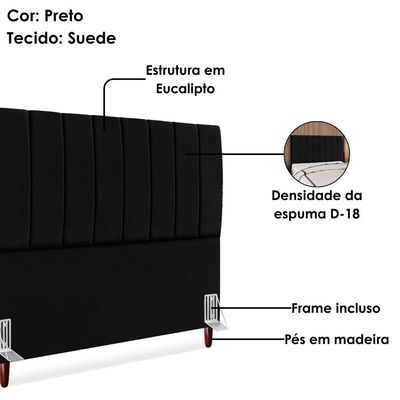 Cabeceira Casal 140 Cm Com Frame Carla Suede Preto Artte Preto