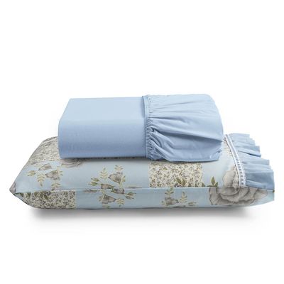 Jogo de Lençol Afrodite Solteiro 2 Peças Algodão 180 Fios Estampado Floral - Azul