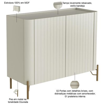 Aparador Buffet Sala de Jantar 2 Portas Brise Pés Industrial Dourado Naim I03 Luna - Lyam Decor
