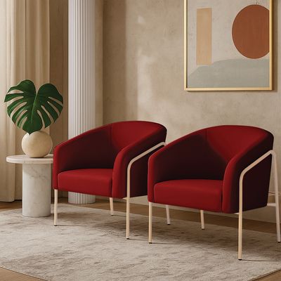 Poltrona Sala Decorativa Kit 2 Stella Base Alta Tubo Champanhe Veludo Marsala D03 - D'Rossi