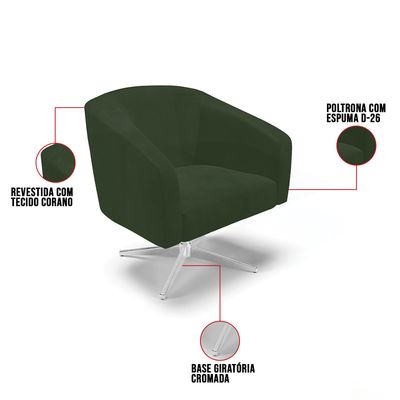 Poltrona Sala Decorativa Kit 2 Stella Giratória Cromada Sintético PU Verde D03 - D'Rossi
