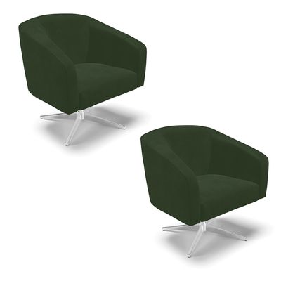 Poltrona Sala Decorativa Kit 2 Stella Giratória Cromada Sintético PU Verde D03 - D'Rossi
