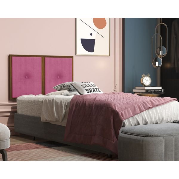 Painel Cabeceira Box Solteiro 0,90 Detalhe Madeira Suede Pink - Comprar Moveis em Casa