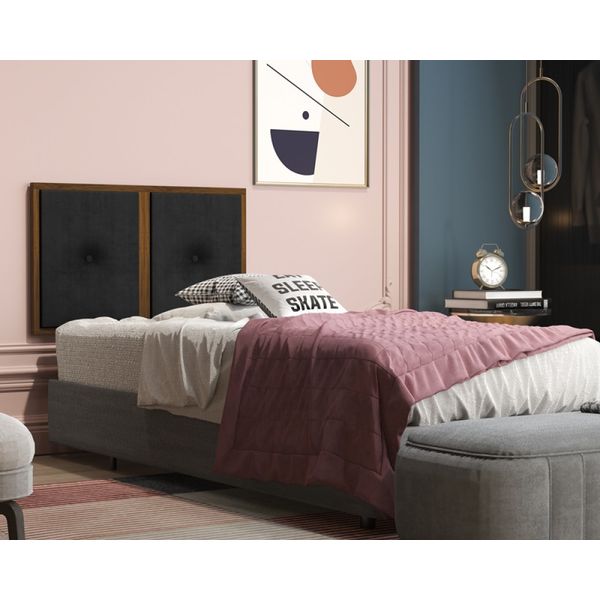 Painel Cabeceira Box Solteiro 0,90 detalhe Madeira Suede Preto - Comprar Moveis em Casa