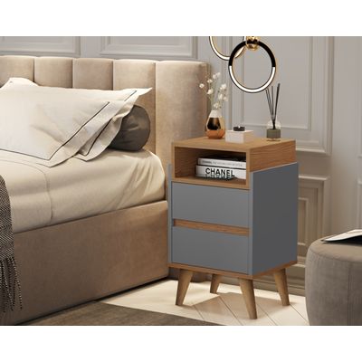 Mesa de Cabeceira Pés Palito 2 Gavetas Verona Onix / Nature - Comprar Moveis em Casa