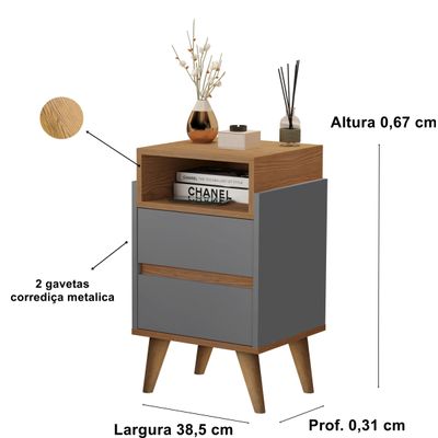 Mesa de Cabeceira Pés Palito 2 Gavetas Verona Onix / Nature - Comprar Moveis em Casa