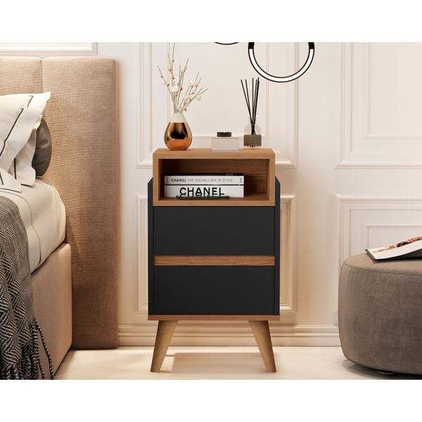 Mesa de Cabeceira Pés Palito 2 Gavetas Verona Preto / Nature - Comprar Moveis em Casa Mesa de Cabeceira Pés Palito 2 Gavetas Verona Preto / Nature - Comprar Moveis em Casa