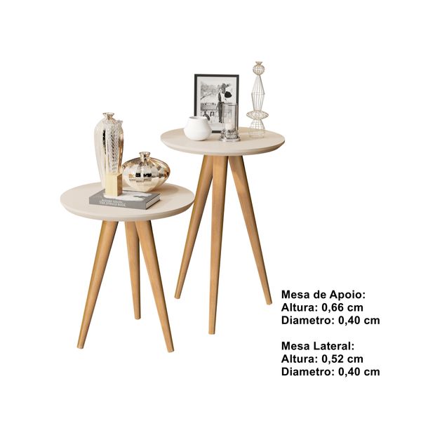Kit 2 Mesas Lateral e Apoio 40cm Manu Pés Palito cor Off white - Comprar Moveis em Casa