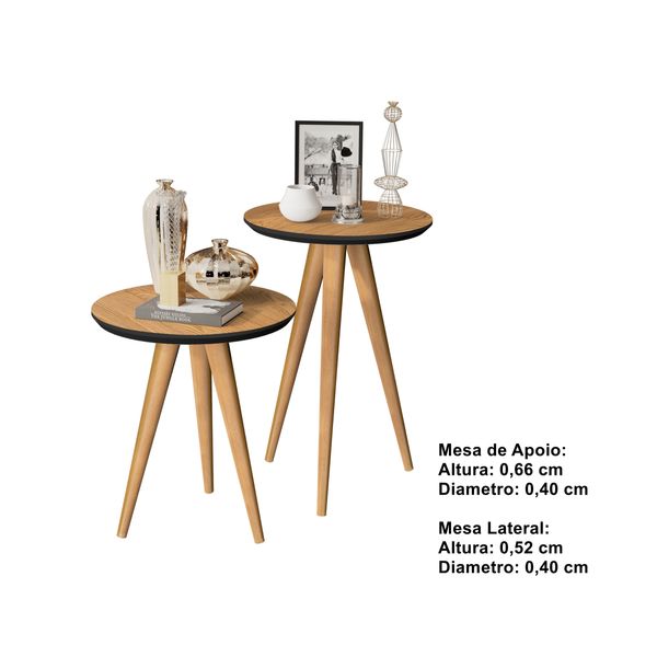 Kit 2 Mesas Lateral e Apoio 40cm Pés Palito cor Freijó/Preto Kit 2 Mesas Lateral e Apoio 40cm Pés Palito cor Freijó/Preto