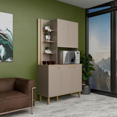Cozinha Compacta Safira 108cm 5 Portas e 2 Prateleiras Bartira Nude