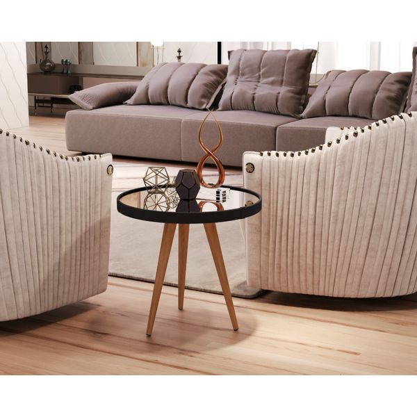 Mesa Lateral Adnet Couro Com Espelho 50cm Pés Palito cor Preto Mesa Lateral Adnet Couro Com Espelho 50cm Pés Palito cor Preto