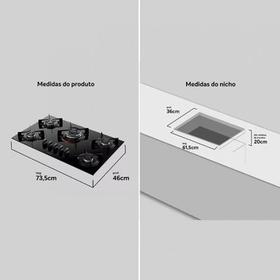 Cooktop a Gás U Top 5 Bocas Tripla Chama Mesa de Vidro Atlas Preto