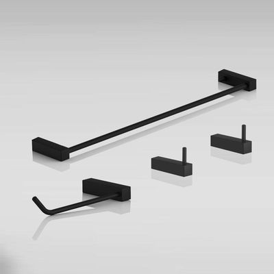 Kit De Acessórios Para Banheiro Preto Fosco 4 Peças Grego Metal 2050tr