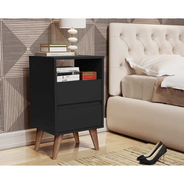 Estilo Retrô Mesa de Cabeceira Classic com Pés Palito - cor Preto - Comprar Móveis em Casa Estilo Retrô Mesa de Cabeceira Classic com Pés Palito - cor Preto - Comprar Móveis em Casa