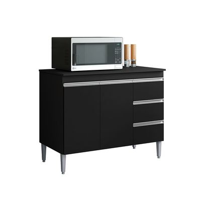 Balcão Cozinha com Tampo 100cm 3 Gavetas Leticia Preto A01 - D'Rossi