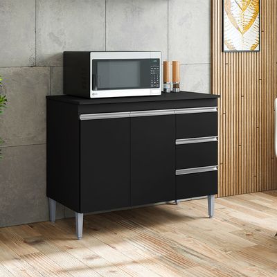Balcão Cozinha com Tampo 100cm 3 Gavetas Leticia Preto A01 - D'Rossi