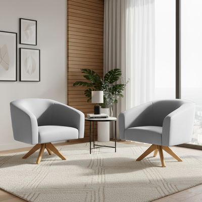 Poltrona Sala Decorativa Kit 2 Stella Base de Madeira Giratória MA30 Sintético Cinza D03 - D'Rossi