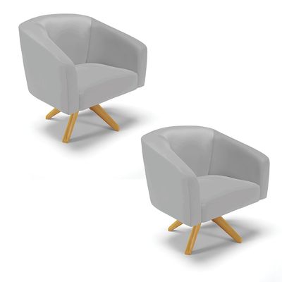 Poltrona Sala Decorativa Kit 2 Stella Base de Madeira Giratória MA30 Sintético Cinza D03 - D'Rossi