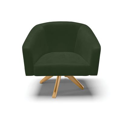 Poltrona Decorativa Kit 2 Stella Base de Madeira Giratória MA30 Sintético PU Verde D03 - D'Rossi