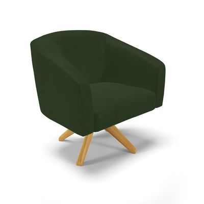 Poltrona Decorativa Kit 2 Stella Base de Madeira Giratória MA30 Sintético PU Verde D03 - D'Rossi