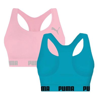 Kit 2 Tops Puma Nadador Sem Costura Feminino G / Rosa e Azul