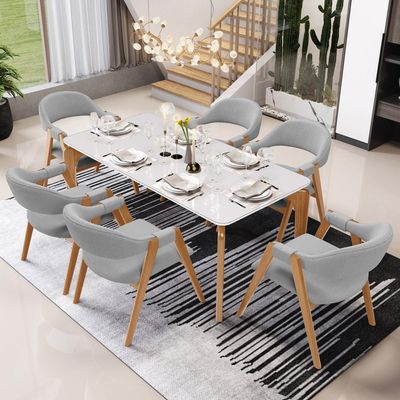 Kit 02 Cadeiras de Jantar e Estar Living Estofada Nadja L02 Bouclê Cinza - Lyam Decor